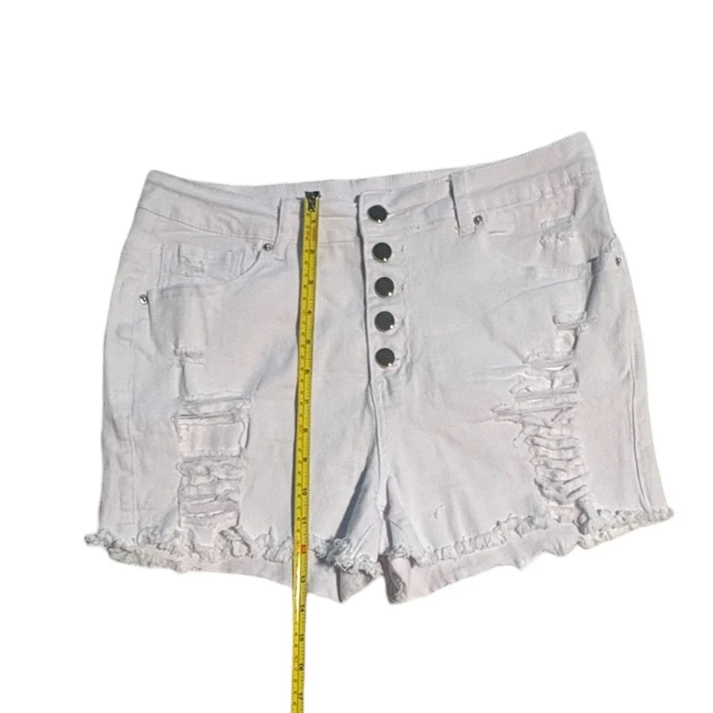 White High Waisted Distressed Button Fly Denim Short Size L Summer Grunge Casual